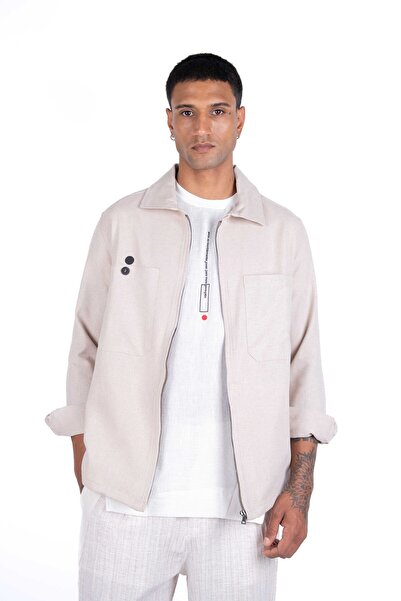 Ex-pent Mevsimlik Pamuk Keten Fermuarlı Bej Ceket