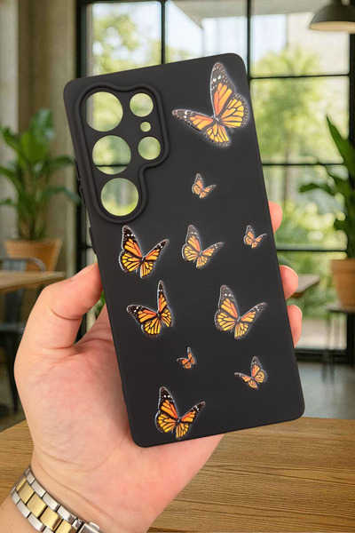 Vip Case Samsung Galaxy S25 Ultra-Turuncu Kelebek Desenli Silikon Darbe Emici...