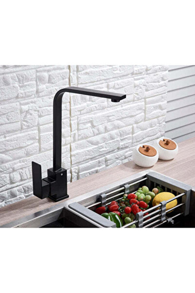 Sanlux Baterie Bucătărie Minimalistă – Negru Mat, Cadru Pătrat, Monocomandă VST59