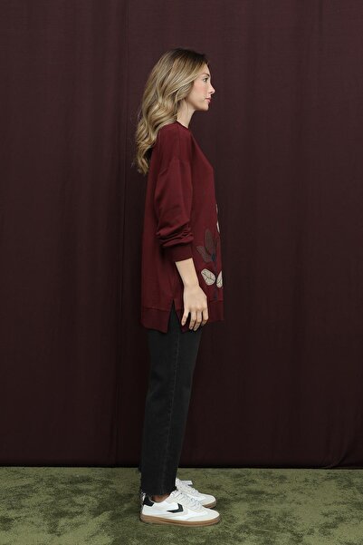 Puane Women's Floral Embroidered Tunic - 10721Tun - Burgundy