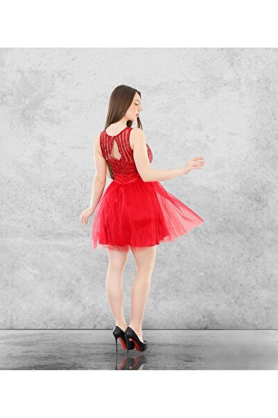 NONCONCEPTMODA Üzeri Pullu Tül Etek Kolsuz Elbise