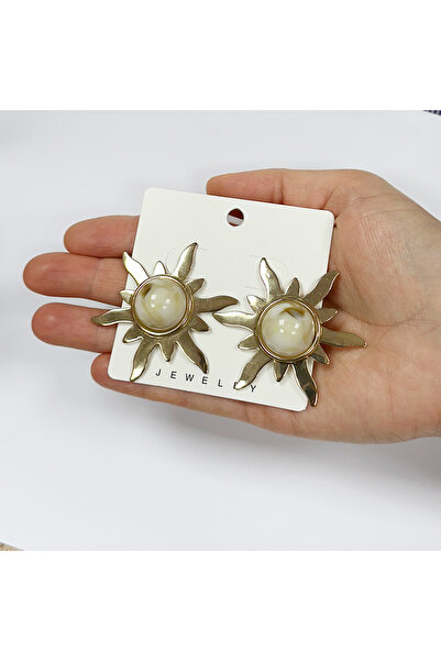 Perissy Gold Color Shiny Sun Earrings with Stones