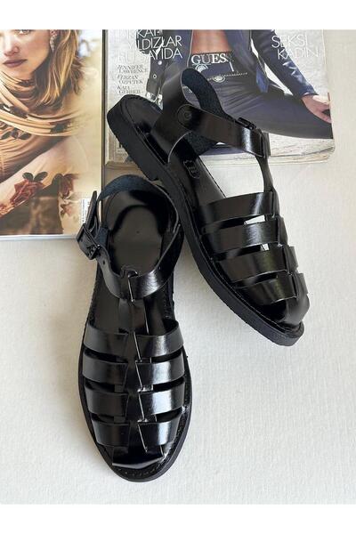 Zuum Vande 100% Genuine Leather Caged Women's Sandals - Black Leather