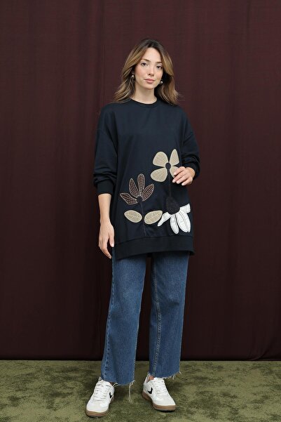 Puane Women's Floral Embroidered Tunic - 10721Tun - Navy