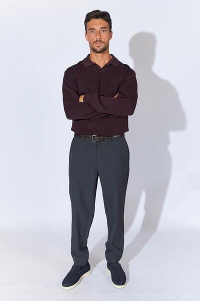 TENA Ανδρικό βασικό πλεκτό πουλόβερ με λαιμόκοψη σε σχήμα V και ριμπέρι σε μπορντό χρώμα