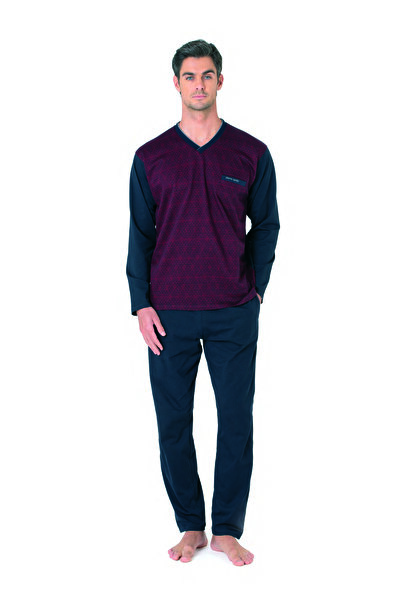 Pierre Cardin Jacquard Fabric, Pockets, V-Neck, Men's Pajama Set