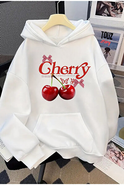 Toum Унисекс суитшърт с качулка и принт с череши