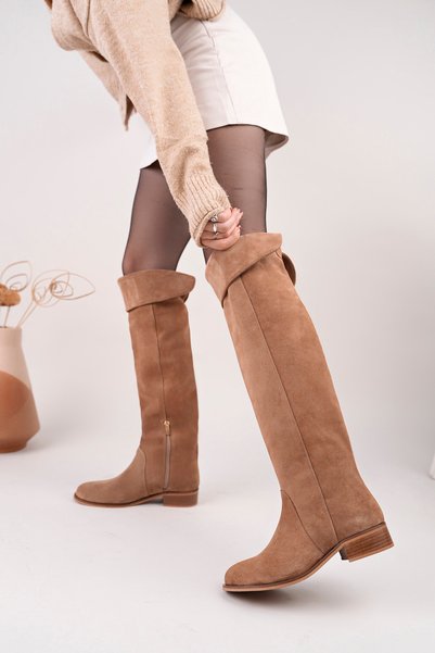NOSEY SHOES Icona Model Genuine Leather Long Laptop Curved Side Zippered Daily Women's Boots