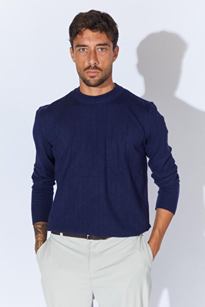 TENA Men's Navy Blue Crew Neck Corspan Sweater