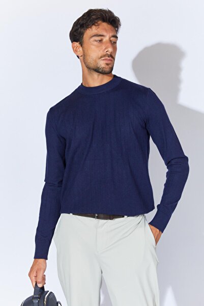 TENA Ανδρικό πουλόβερ με λαιμόκοψη σε μπλε ναυτικό χρώμα