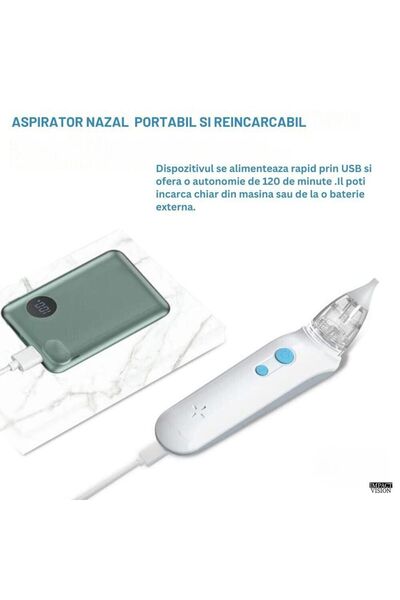 Impact Vision Electric Nasal Aspirator for Babies, Suction, Portable, 2 Silicone Heads, White, Impact Vision®