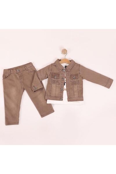 GİRL EMELY Boys' Embroidered Jeans 3-Piece Denim Set