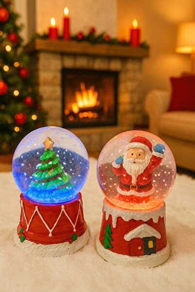 HediyeFilesi 2 Adet Led Işıklı Mini Kar Küresi 6,5 cm – Noel Baba & Yılbaşı Ç...