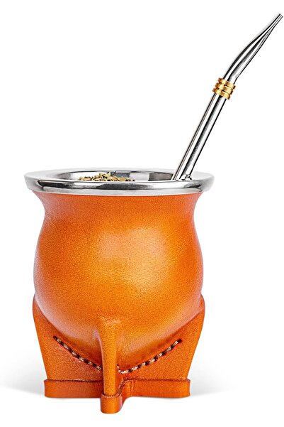 CUOPRU كوب شاي يربا ماتي الأرجنتيني مع بطانة سيراميكية من القش، كوب شاي القرع، بومبيلا ماتي (قش)