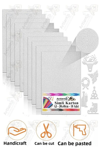 Artlantis Silver Gray Glitter Cardboard A3 30X40 cm 1 Pack of 10 Glitter Back...