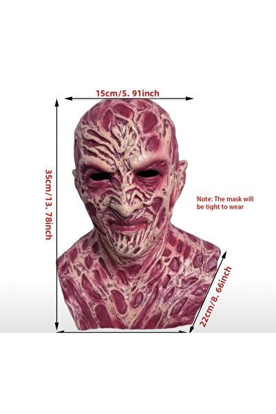 CN Freddy Krueger Mask Halloween Horror Movie Costume - Red Latex Full Face Realistic