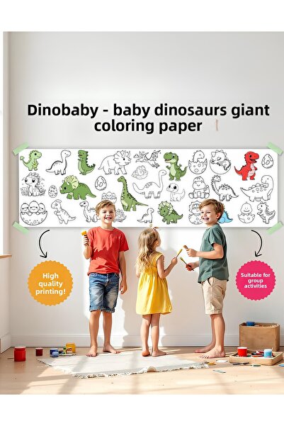 alphobitasarım دينوبابي - ديناصورات صغيرة - ورق تلوين عملاق - 200 × 62 سم