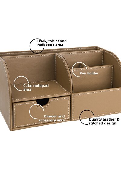 2K Desktop Organizer, Pen Holder, Remote Control, Cube Block Holder, Tablet Holder, Bookshelf, 6 Compartments, Drawer, Desktop