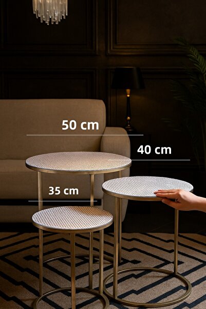 Rona Home Wicker Pvc 3-Piece Coffee Table Cover Set Easy to Clean Stylish and Elegant Living Room Decoration Product Dowry Box