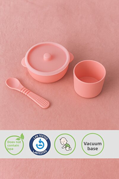 CKM silikon Silicone Pink Set of 3 (Vacuum Food Bowl, Cup, Spoon)