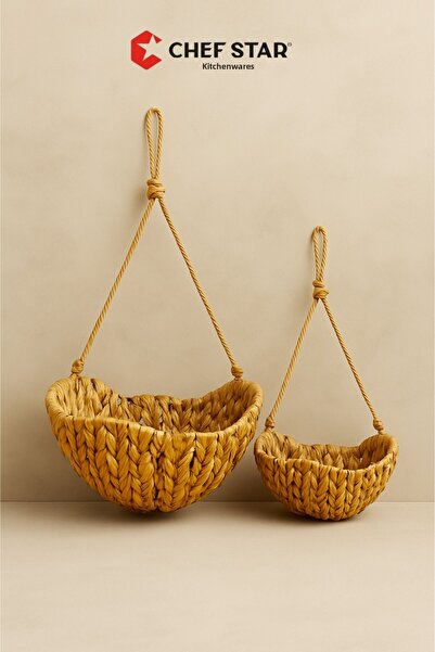 Chefstar مجموعة سلال من القش الطبيعي الحقيقي - منظم ديكور للحائط والسقف مكون ...