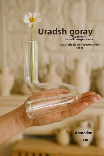 Anadolu Saray Asymmetrical Borosilicate Glass Vase |   Modern Decorative Stylish Design |   Aesthetic Flower Presentation Vases