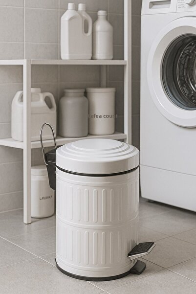 Sas Haus Vintage Λευκός Κάδος Απορριμμάτων με Πεντάλ – Ανοξείδωτο Μέταλλο, Αφαιρούμενος Εσωτερικός Κάδος 5 λίτρων (18,5 cm x 24 cm)