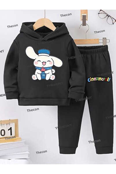 THEKONT طقم رياضي للأطفال من القطن السميك مع قلنسوة وطباعة سينامورول