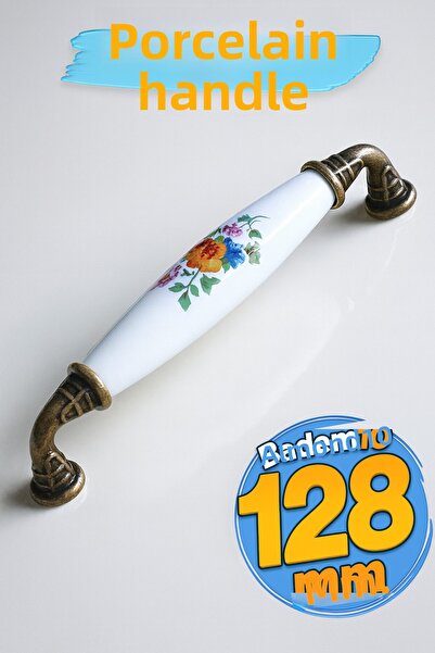 Badem10 Mâner alb din porțelan adevărat 128 mm 12,8 cm Mobilier sertar bucătărie mâner ușă dulap