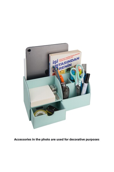 2K Desktop Organizer, Pen Holder, Remote Control, Cube Block Holder, Tablet Holder, Bookshelf, 6 Compartments, Drawer, Desktop