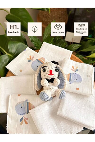 Sevza Kids مجموعة من 7 مناديل مبللة لفم الأطفال من الموسلين مصنوعة من القطن بنسبة 100% من مجموعة Dreamy Collection Dolphin