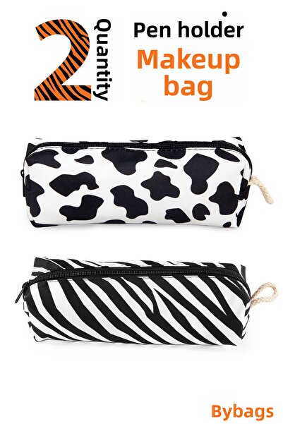 BYBAG 2 Pcs Pencil Case Cow Pattern and Zebra Pattern Pencil Holder Zippered Makeup Bag Pencil Case