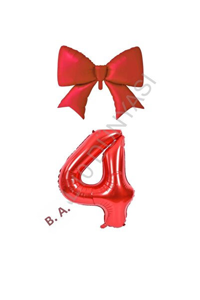BAL10 DÜNYASI Red Color Bow Number Foil Balloon Set Age 4