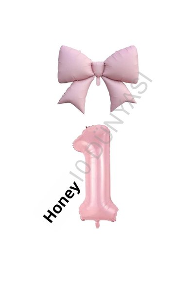 BAL10 DÜNYASI Bal10 Pink Color Bow Number Foil Balloon Set Age 1