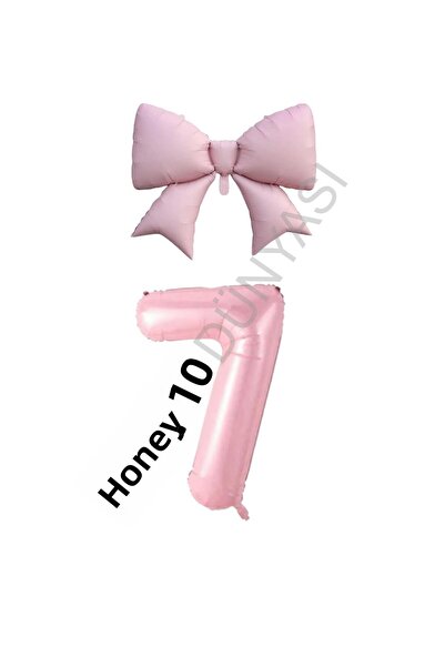 BAL10 DÜNYASI Pink Color Bow Number Foil Balloon Set Age 7