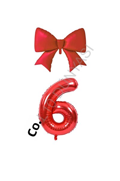 BAL10 DÜNYASI Red Color Bow Number Foil Balloon Set Age 6