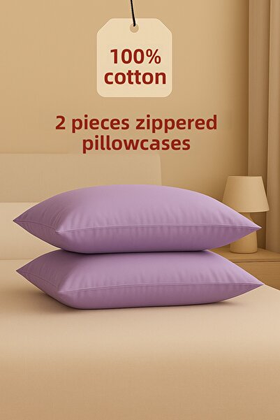 ÇIQRIK HOME 100% Cotton Ranforce Plain 2-Piece Pillowcase Set - Lilac