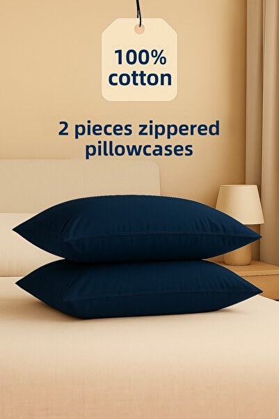 ÇIQRIK HOME 2 Navy Blue Pillowcases with Zipper