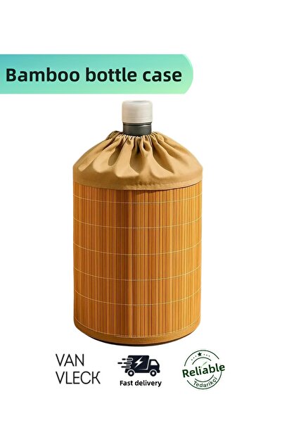 VAN VLECK Husă pentru sticlă de apă din bambus – protecție din material textil, husă pentru sticlă de apă de 19 litri cu șnur