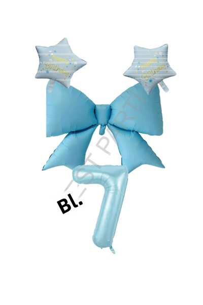 BEST PARTİ DOĞUM GÜNÜ PARTİ SÜSLERİ Blue Color Star Bow Number Foil Balloon S...