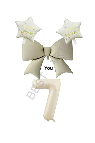 BEST PARTİ DOĞUM GÜNÜ PARTİ SÜSLERİ Cream Color Star Bow Number Foil Balloon ...