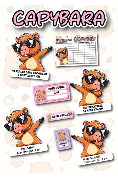 cakaybu مجموعة ملصقات مدرسية على شكل كابيبارا - ملصقات لجدول الدراسة، والدفتر...