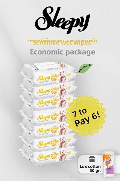 Sleepy مناديل مبللة للبشرة الحساسة بحجم 90 منديل، اشتري 7 واحصل على 6 هدية