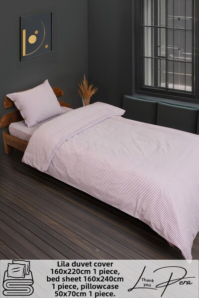 Larispera Комплект спално бельо с ивици и копчета за един човек, изработен от...