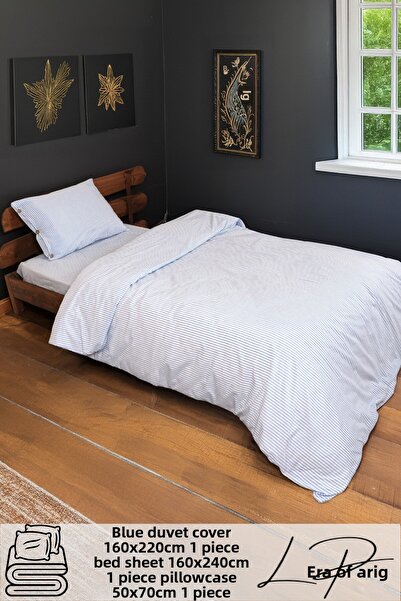 Larispera Комплект спално бельо с ивици и копчета за един човек, изработен от...