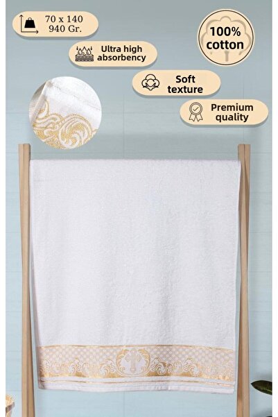 Karna Home White Cotton Jacquard Single Bath Towel Saint