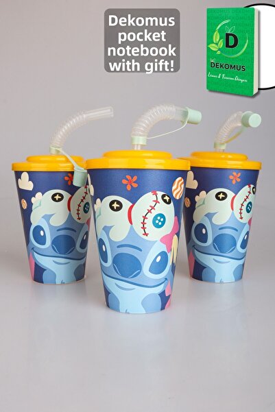 Stitch "DEKOMUS CEP NOTEBOOK GIFTED" كوب مرخص مع مصاصة