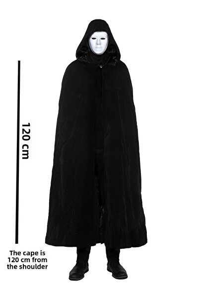 ForWhat Mască completă pentru față, neagră, cu glugă de pelerină, care poate fi vopsită în alb, pentru costum de spectacol pentru birou, acasă, la birou, 120 cm