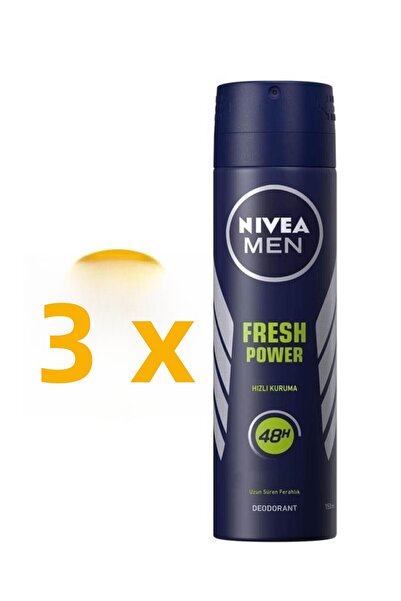NIVEA Men Men's Spray Deodorant Fresh Power 150ml, 48 Hours Protection Against Sweat, X3 Pieces