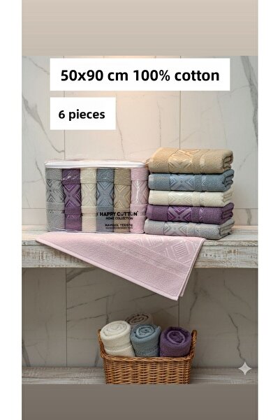 HAPPY COTTON منشفة وجه مطرزة يدويًا أصلية ملونة 100% قطن مقاس 50 × 90 سم